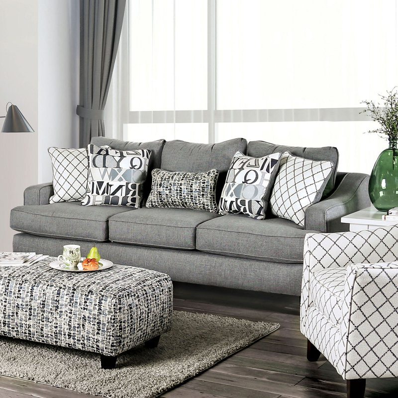 89.4" W Transitional Sofa, Bluish Gray