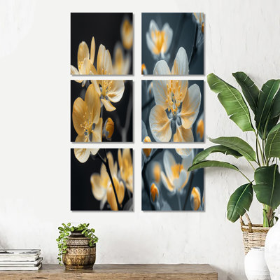 Yellow Yellow Blossom Wonders - Ensemble de 6 décorations murales fleurs de pommier