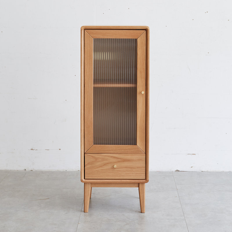 Storage Cabinet For Living Room - Free-Standing Corner Cabinets Storage Table With Vintage Glass Door,2 Shelves,2 Drawers & Brass Handle For Entryway Kitchen Hallway TV Stand