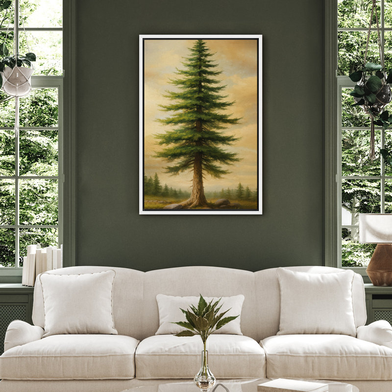 «Lone Pine Tree Golden Horizon Scenic Landscape», reproduction d'art sur toile encadrée très grande, H 24 po x l 16 po, Blanc