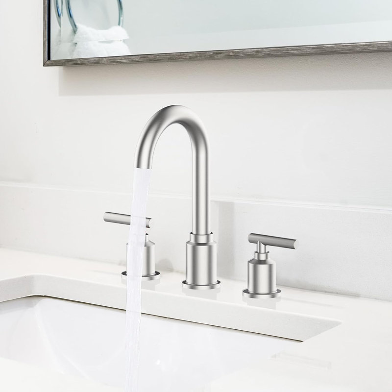 8 In Faucet for Sink 3 Hole , Brushed Gold Widespread Sink Faucet,with Stainless Steel Pop-up Drai, Polished Nickel