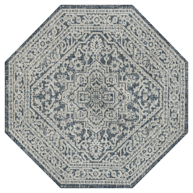 Tapis d'intérieur / extérieur bleu / gris Moten, Octogone 7 pi 9 po