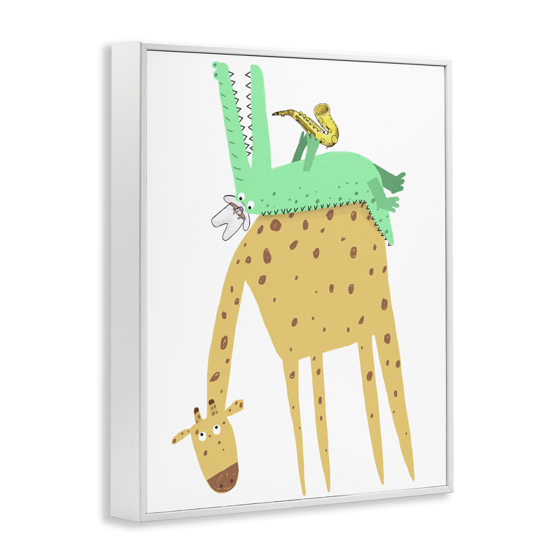 Animaux sauvages avec saxophone, estampe numérique, design par Carla Daly, Giclée encadrée blanc bord de mer