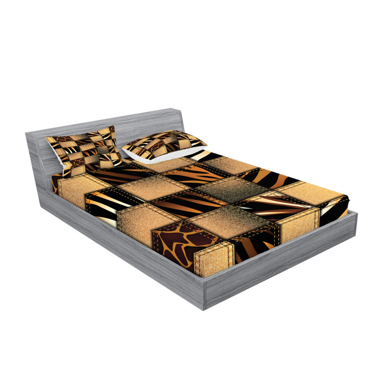 Drap-housse et taie décorative Ambesonne Savannah noir et brun, Ensemble de draps pour très grand lit californien