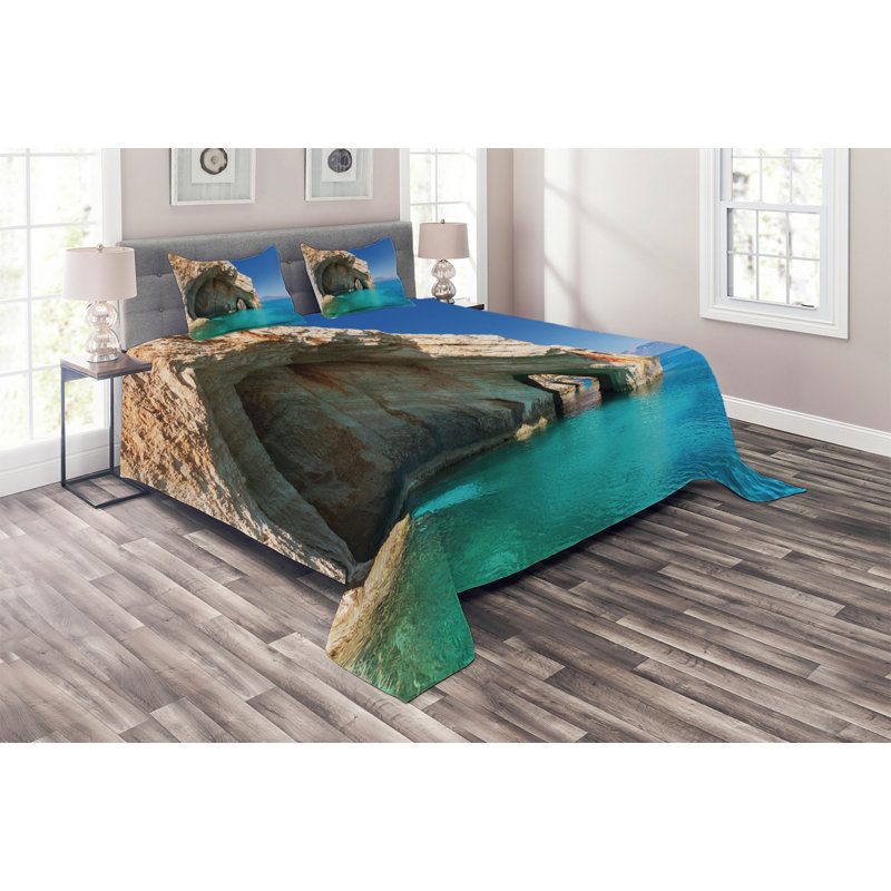 Greece Polyester Coverlet, King Bedspread + 2 Shams