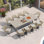10 - Person Patio Dining Set Rectangular Table with Cushions Included