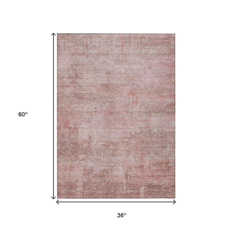 3' X 5' Blush And Pink Abstract Washable Indoor Outdoor Area Rug