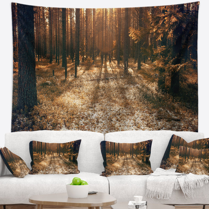 Tapisserie de forêt en bois de circulation foncé, H 50 po x l 60 po