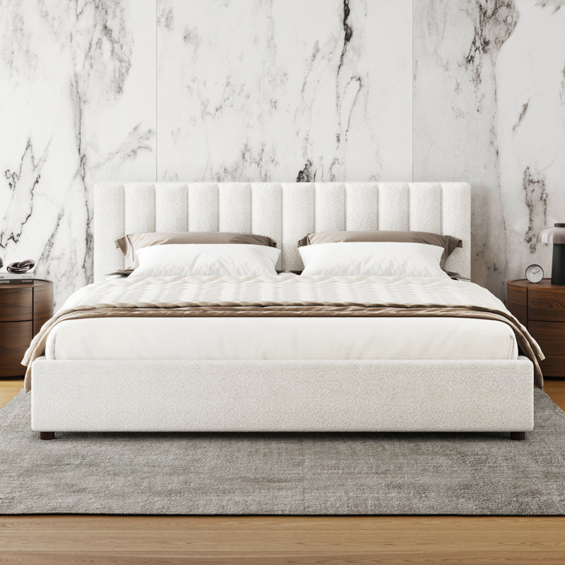 Petillo Jaxon Upholstered Platform Bed, White, King