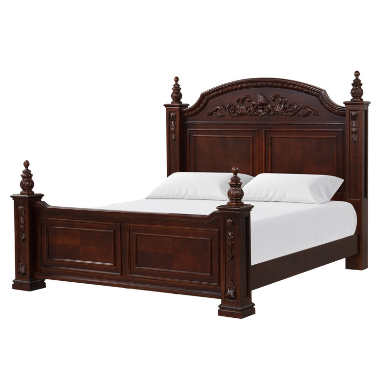 Cherry Queen Poster Bed with Intricate Headboard and Posts