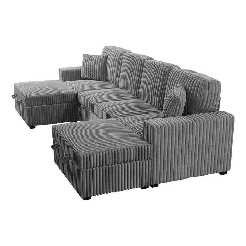 Canapé modulaire 3 pièces convertible, Velours côtelé fumé