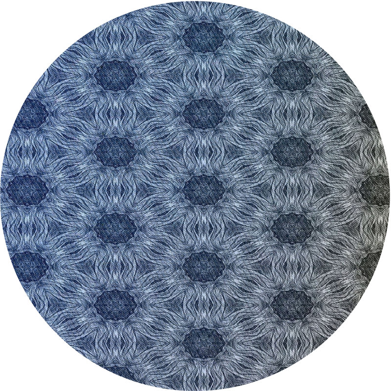 Tapis bleu tissé à la machine, Rond 4 pi