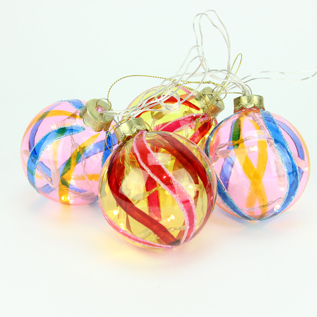 Pink and Red LED Lighted Swirl Glass Christmas Ball Ornament (Set of 4) Penn Distributing