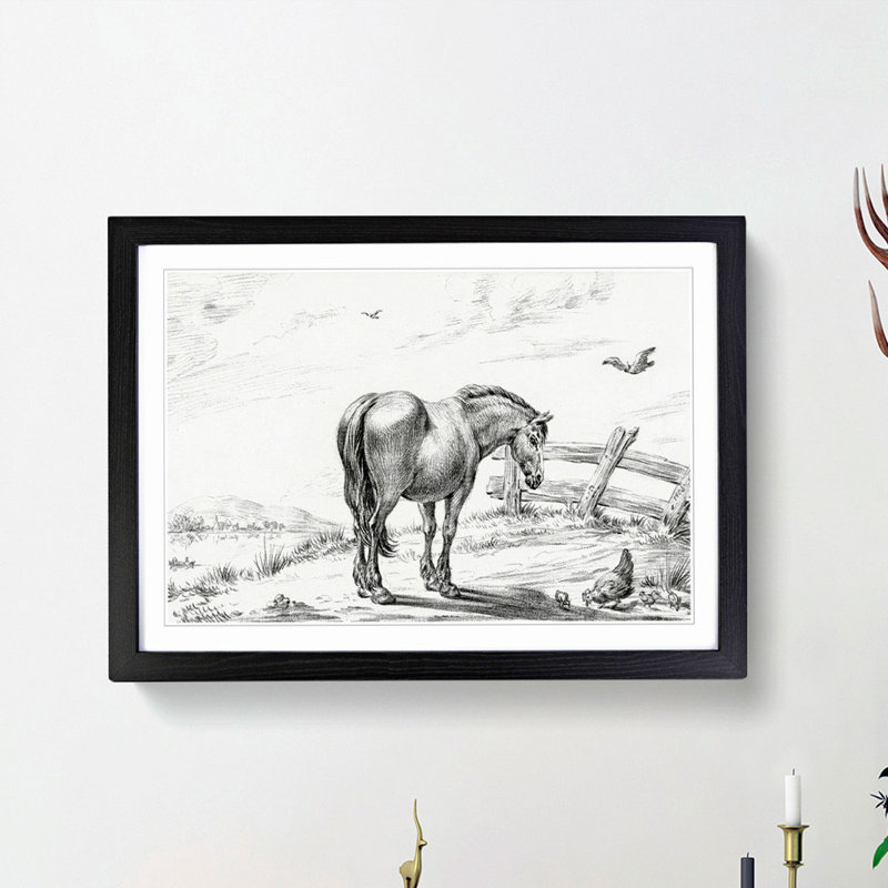 Horse in a Meadow by Jean Bernard - Framed Print, 27cm H x 36cm W x 2cm D, Black Framed