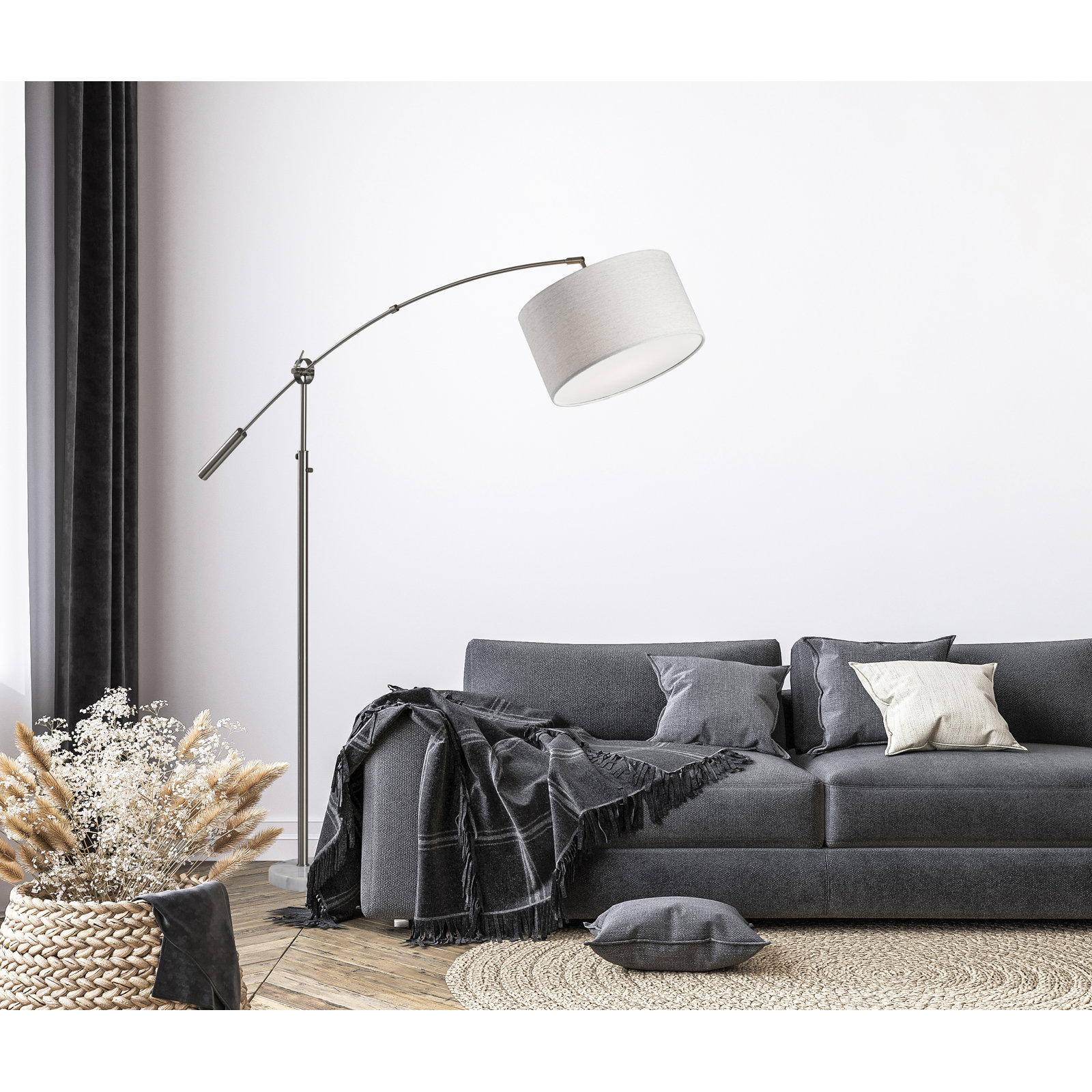 Kata 81'' Floor Lamp, White, Light Taupe