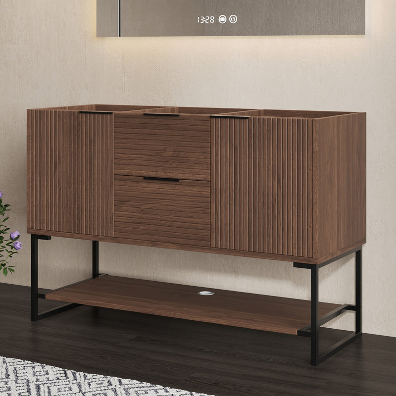 48" Walnut Freestanding Bathroom Vanity Cabinet, No Sink