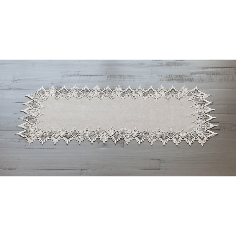 Lace Runner Earth Tone Silver Lace On Silver Fabric Table Runner, 54" L x 16" W