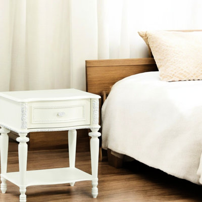 - Table de chevet transitionnelle teinte par, 1 tiroir de rangement, miroir à bord biseauté inclinable, base de miroir ovale, poids supportant 40 lb, hauteur de 26 po, largeur de 23 po, profondeur de 16 po, table de chevet inclinée