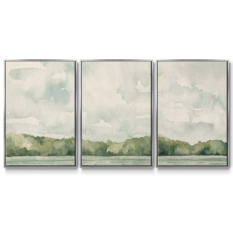 Riverside Views II - Toile encadrée multi-pièces, H 24 po x l 48 po x P 2 po, Argent