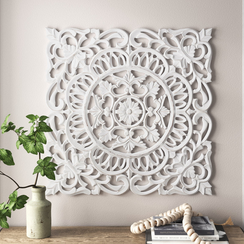 Décoration murale médaillon, Blanc, H 29,5 po x l 29,5 po x P 0,75 po