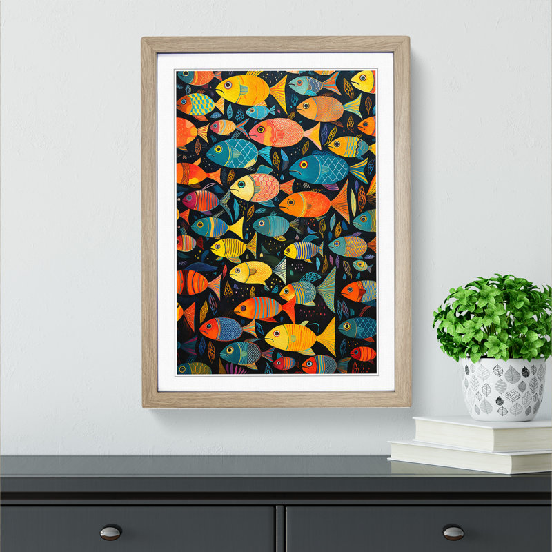 Fish Colour Field No.3 - Single Picture Frame Print on Wood, Oak, 34cm H x 25cm W x 2cm D
