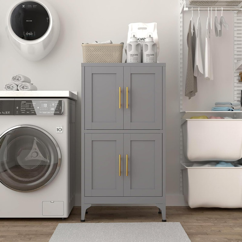 Armoires de salle de bain autoportantes en métal avec portes, Gris