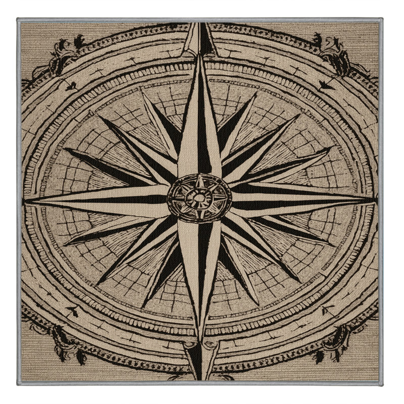 Washable Grand Compass Rose Coastal Area Rug, Square 6'