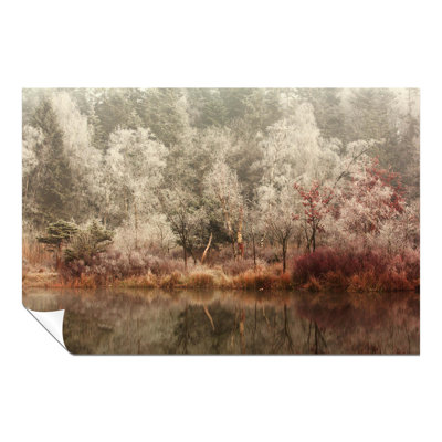 Red Forest Trees Reflection On Water - No Frame Print