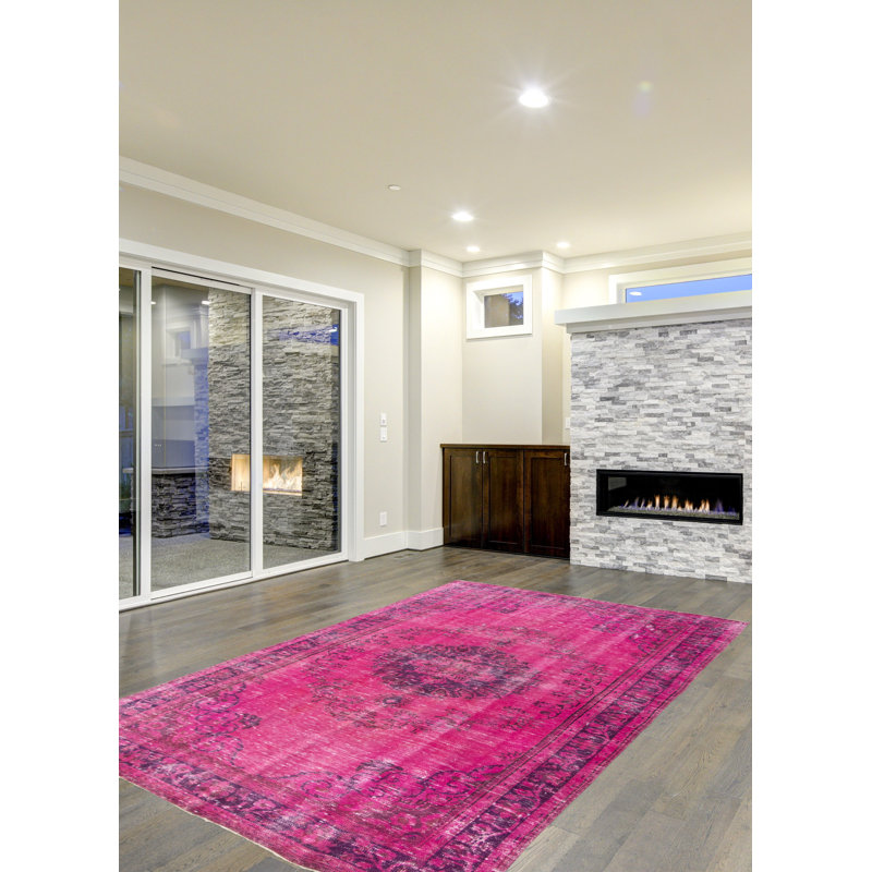 Tapis rose foncé en laine noué à la main de conception unique 2000 pi 6 pi 3 po x 9 pi 2 po Olesja