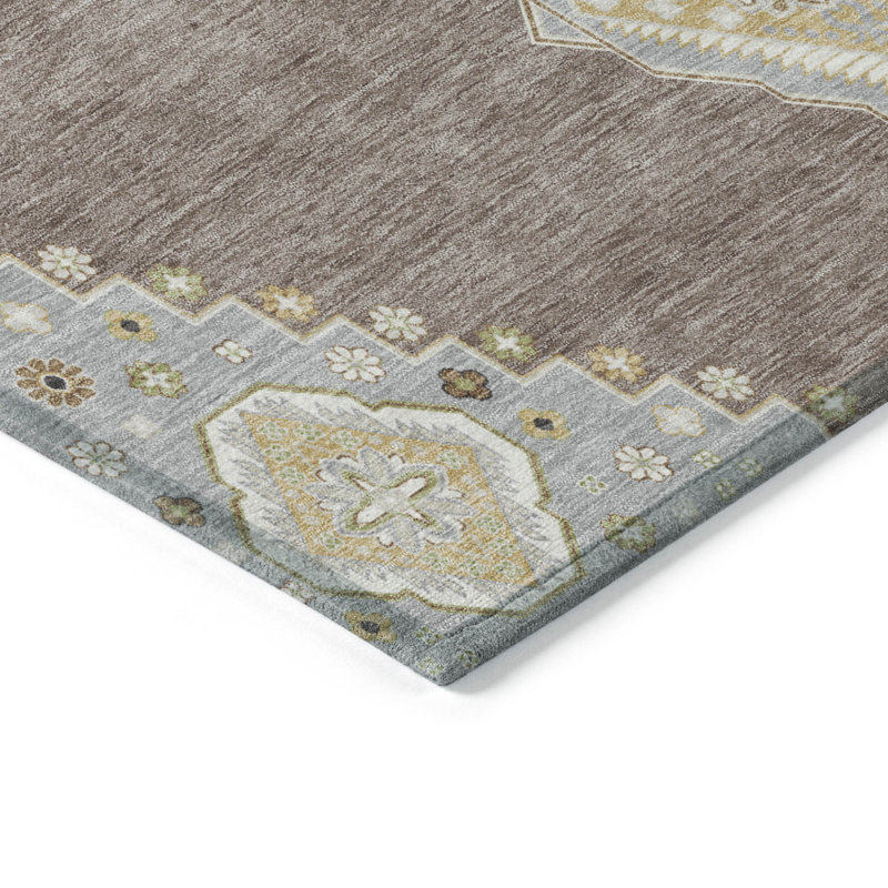 Tapis intérieur / extérieur oriental lavable gris taupe et ivoire 3 pi x 5 pi