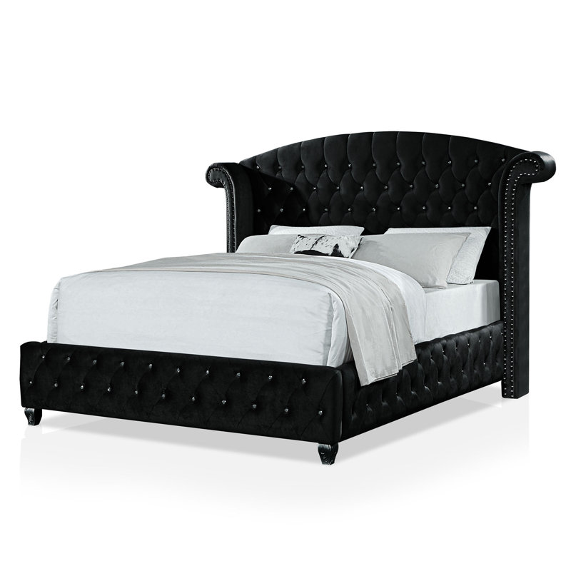 Waldschmidt Upholstered Wingback Bed, Black, King