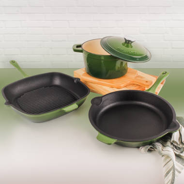 BergHOFF Neo 3PC Cast Iron Set: 3qt. Covered Dutch Oven & 11 inch Grill Pan, Purple