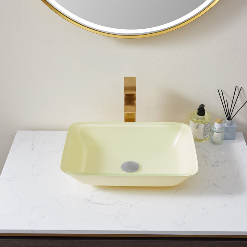 Lavabo de salle de bain vasque rectangulaire en verre sans robinet, Blanc mat