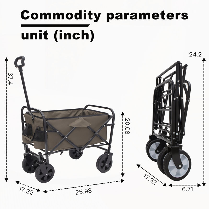 Chariot pliable pliable avec roulettes, H 2,67 pi x l 2,53 pi x P 1,27 pi, Vert olive