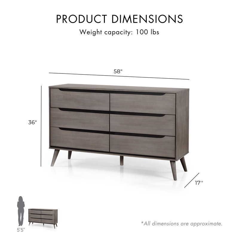 Stalter 58'' W 6 - Drawer Dresser, Gray