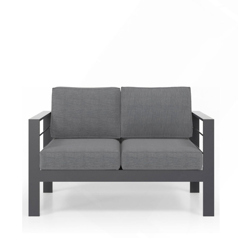 50" All-Weather Aluminum Patio Loveseat With Thick Dark Gray Cushions & Gray Frame, Gray Cushion/Gray Frame