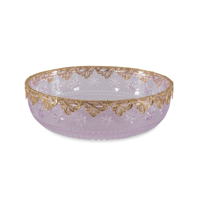 Handcrafted Pink Crystal and Gold Metal Decorative Bowl