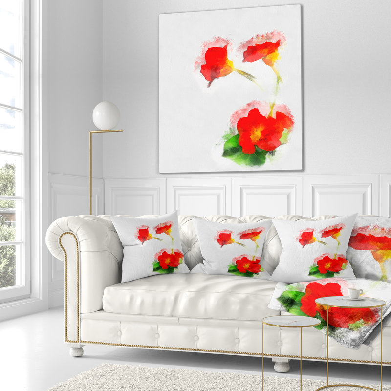 Coussin à imprimé aquarelle rouge Gentiana Alpina, 18 po x 18 po, Coussin décoratif