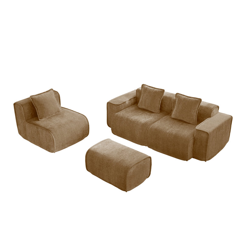 Spacious Velvet Sectional Sofa, No Assembly, Modern Brown L-shape