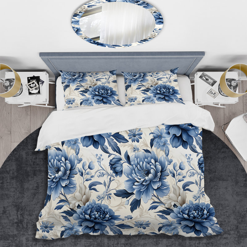 Coastal Tranquility Victorian Pattern Duvet Cover, Queen Duvet Cover + 2 Standard Shams