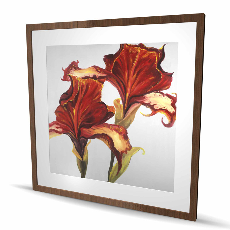 Lilies with Fall Colors - Contemporary, chambre à coucher, reproduction encadrée, H 36 po x l 36 po, Brun
