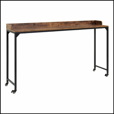 Rustic Over the Bed Desk with Adjustable Height, Metal Legs with Casters, Multipurpose Laptop and Breakfast Table