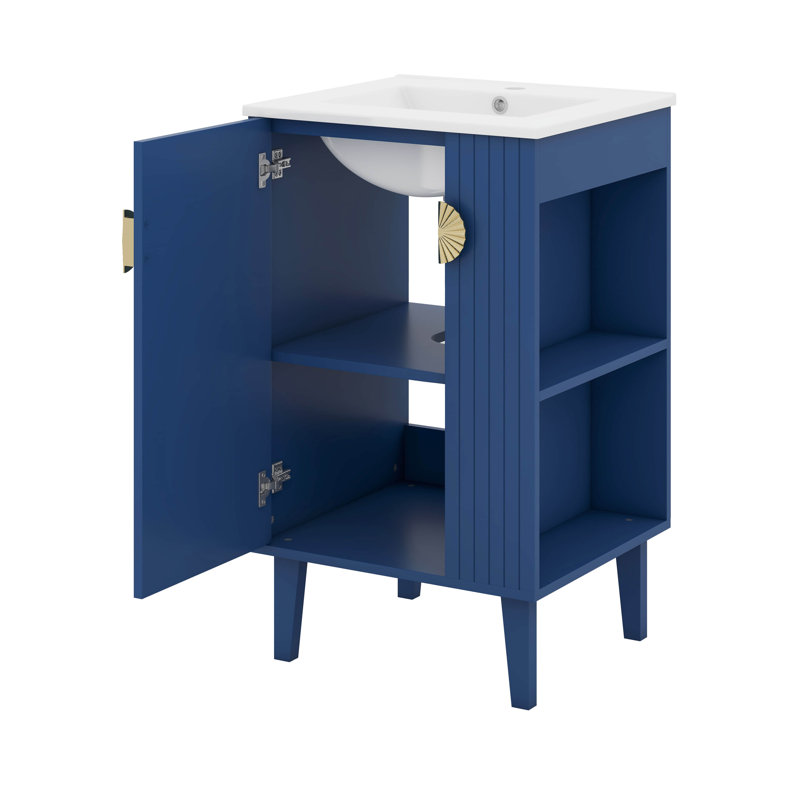 20 Inch Bathroom Vanity With Sink, Ceramic Basin, Chic Half-Moon Pulls, Blue