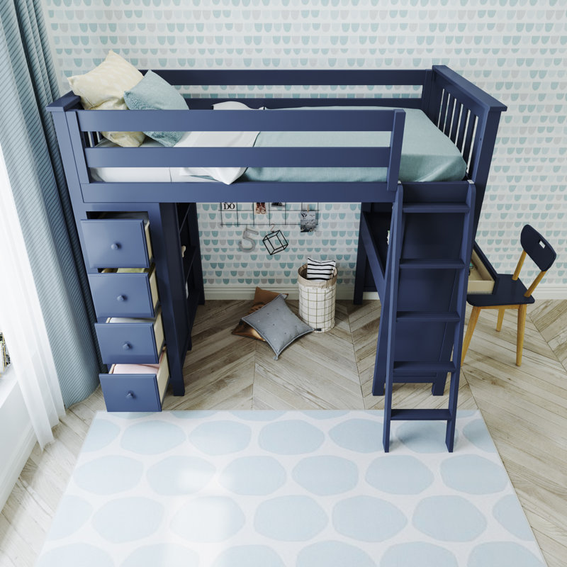 Gannon Kids Twin Loft Bed with Drawers, Blue