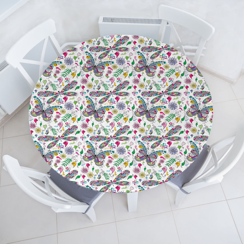 East Urban Home Butterfly Fitted Round Tablecloth Diameter Multicolor, 47.24" Round