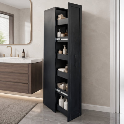 BLACK ,Large, Slim Storage Cart, Kitchen Rolling Cart, Narrow Storage Cabinet with Handle & Wheels, Wood Spice Rack Next to Fridge, Pantry Shelf for Kitchen, Small Spaces