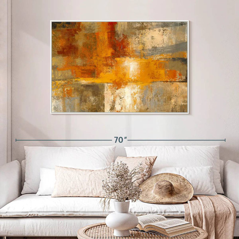 Argent et ambre, 46 po x 31 po, Cadre flottant blanc