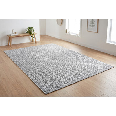 Tapis géométrique gris / ivoire / denim tissé à plat à la main Amorra