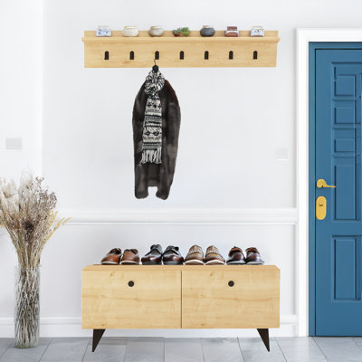 Arbre d'entrée de 44,5 po de largeur avec rangement pour chaussures et 7 crochets