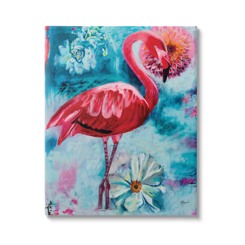 «Modern Flamingo and Blooms» par Linda McClure, H 20 po x l 16 po x P 1,5 po